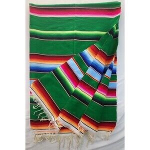 Vintage Mexican SALTILLO RAINBOW Wool Serape Blanket 6' X 4' Beautiful Colors